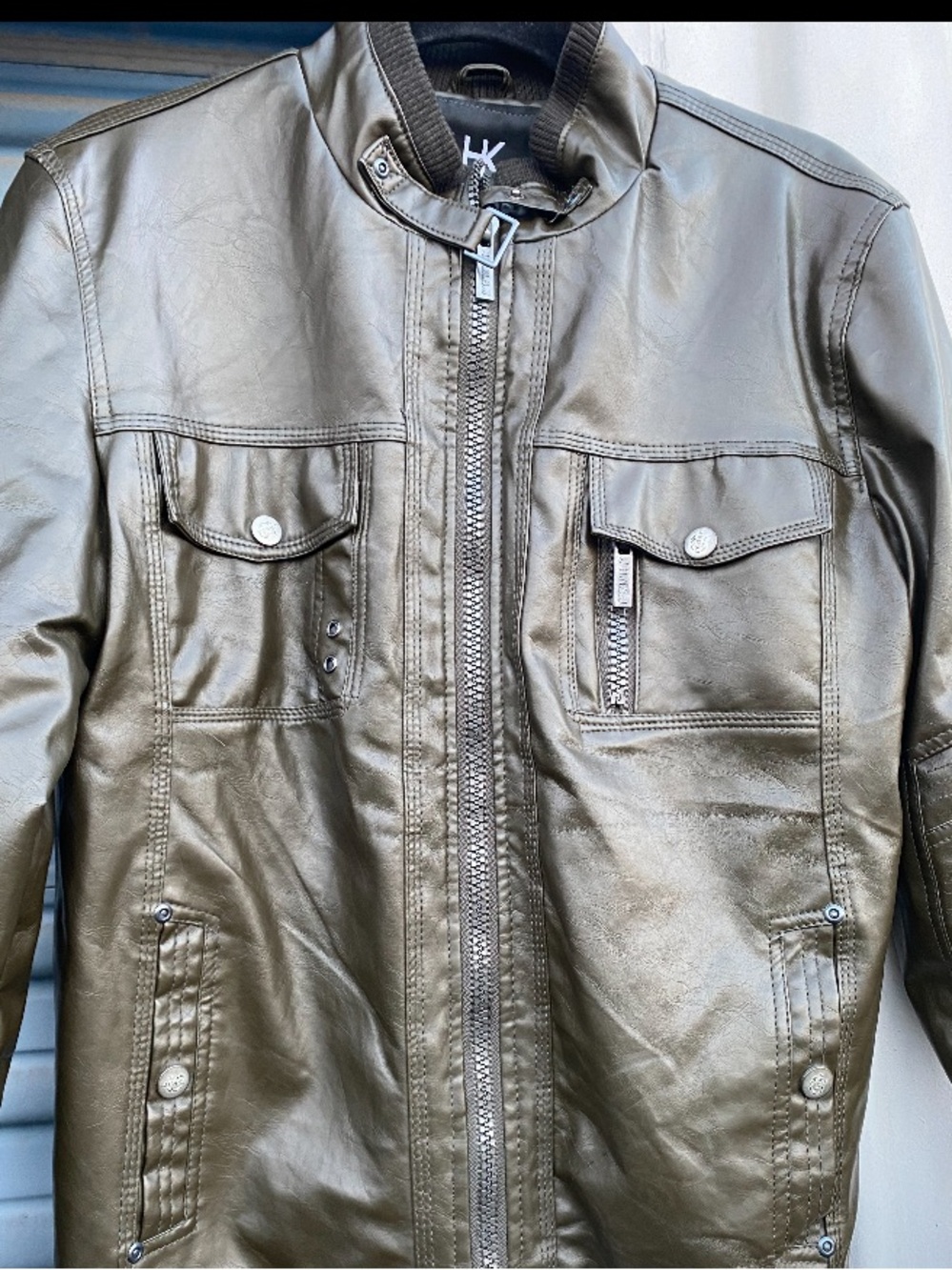 JH Collectibles Olive Green Faux Leather Zip-Front Trench Jacket